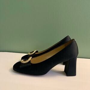 Vintage Jaime Mascaro Black Satin Dressy Retro Pumps Heels Bow Size 7.5